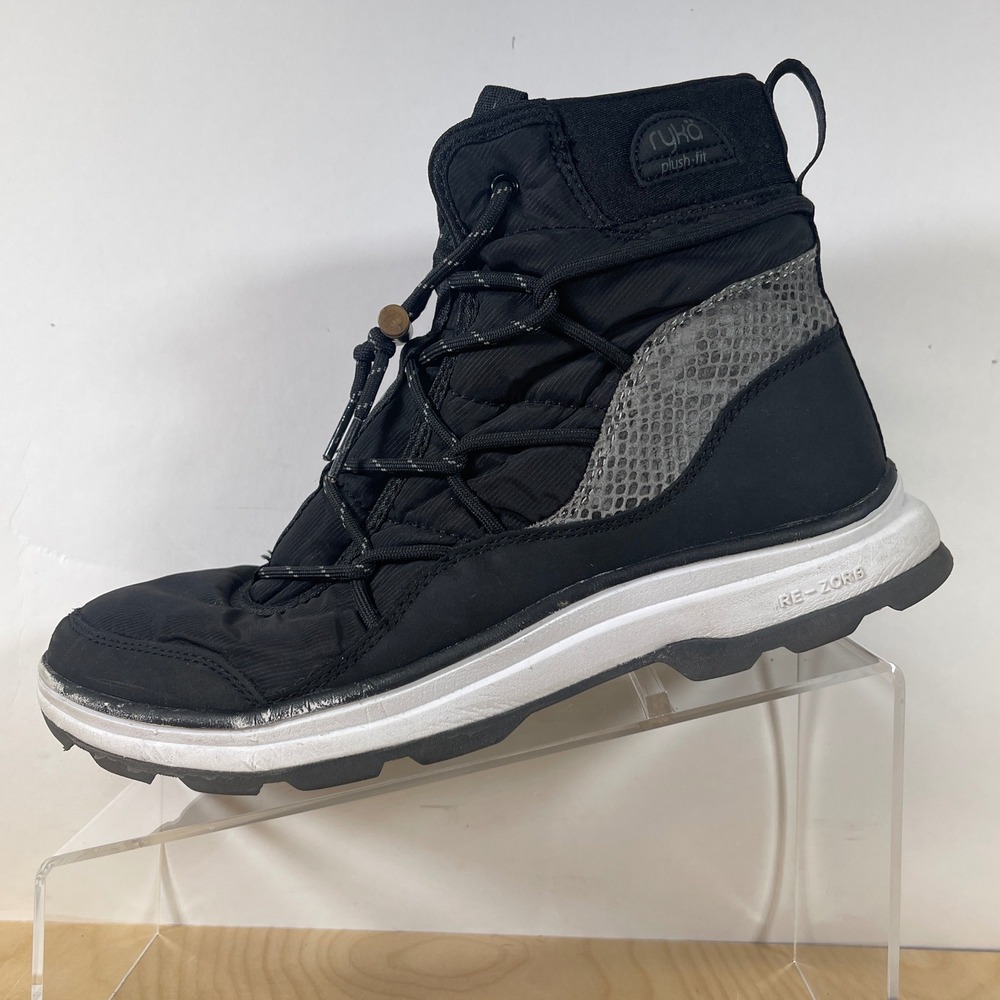 Ryka Plush Fit Black Nylon Lace Up Ankle Boots Womens‎ Size 8.5M